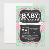 Pink Mint Chalkboard Floral Baby shower Invitation (Devant / Derrière)