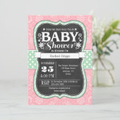 Pink Mint Chalkboard Floral Baby shower Invitation (Debout devant)