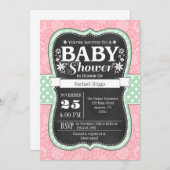 Pink Mint Chalkboard Floral Baby shower Invitation (Devant / Derrière)