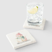 Pink Mint Christmas Snowman Stenen Onderzetter (Zijkant)