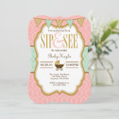 Pink Mint Gold Sip Et Voir Invitation (Debout devant)