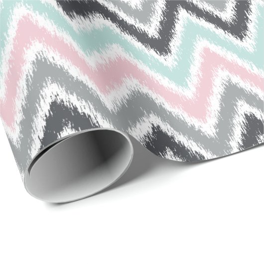 Pink Mint Gray Zigzags Ikat Pattern Cadeaupapier (Rol Hoek)