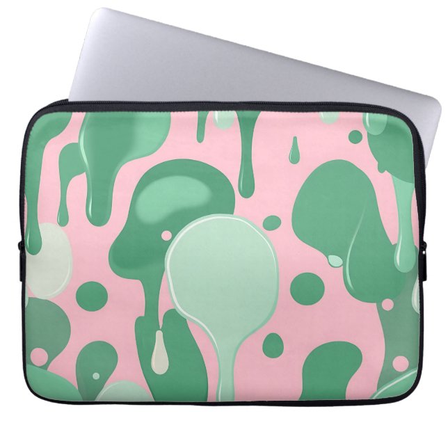 Pink Mint Green Melting Drip Pattern Abstract  Laptop Sleeve (Voorkant)