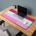 Pink Mint Green Purple Stripes Nom du Motif<br><div class="desc">Ajoutez une touche personnalisée à votre espace de travail avec le Mat Motif de bureau de type Pink, Mint Green et Purple Stripes. Doté d'un design rayé élégant dans des teintes vives, ce tapis offre une surface lisse pour votre clavier et votre souris tout en rehaussant votre bureau avec un...</div>
