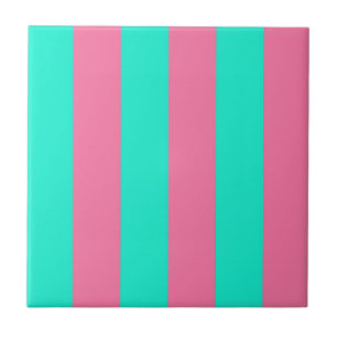 Pink Mint Green Stripes Design Tegeltje