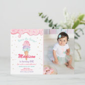 Pink Mint Ice Cream Cone Confetti Verjaardagsuitno Kaart (Staand voorkant)