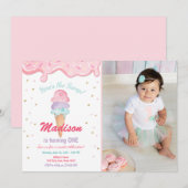 Pink Mint Ice Cream Cone Confetti Verjaardagsuitno Kaart (Voorkant / Achterkant)