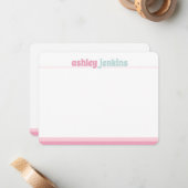 Pink & Mint Modern Name Note Card, Minimalist Notitiekaartje (Voorkant / Achterkant in situ)