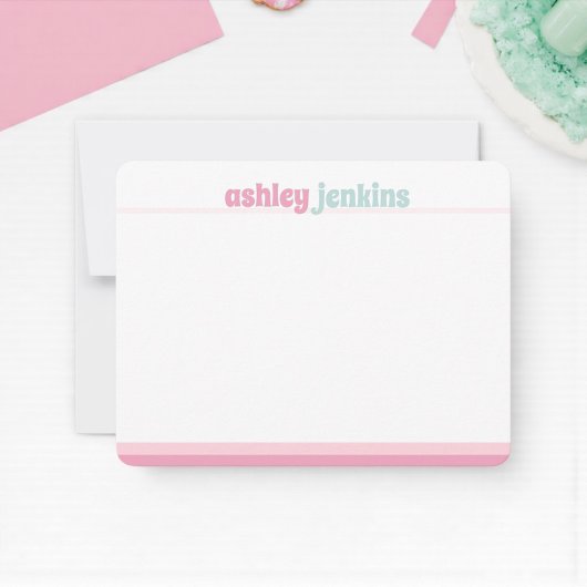 Pink & Mint Modern Name Note Card, Minimalist Notitiekaartje