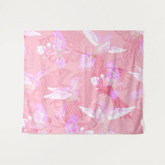 Pink Mockingbird Chinoiserie Pattern Wandkleed (Voorkant (horizontaal))