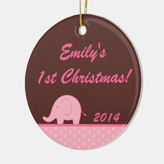 Pink Mod Elephant Jungl Nom personnalisé Ornement (Gauche)