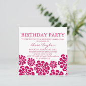 Pink Mod Flower Design verjaardagsuitnodiging Kaart (Staand voorkant)