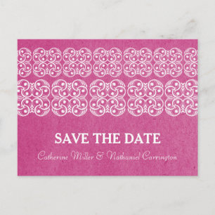 Pink Modern Bohemian Enregistrer la date Carte Pos
