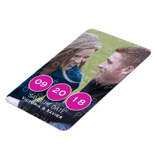 Pink Modern Circles Photo Save the Date Magnet (Côté Gauche)