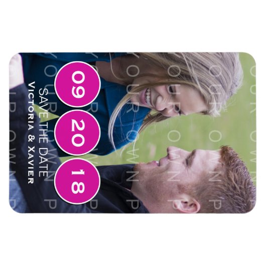 Pink Modern Circles Photo Save the Date Magnet (Horizontal)
