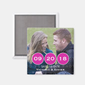 Pink Modern Circles Photo Save the Date Magnet (Recto/Verso)
