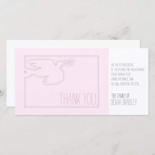 Pink Modern Dove Baby Aangepast sympathie Bedankkaart (Voorkant / Achterkant)