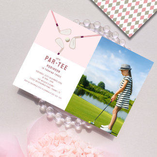 Pink Modern Let's Par-t-shirt golfverjaardag Foto Kaart
