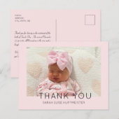 Pink Modern Nouveau Merci bébé photo carte postale (Devant / Derrière)
