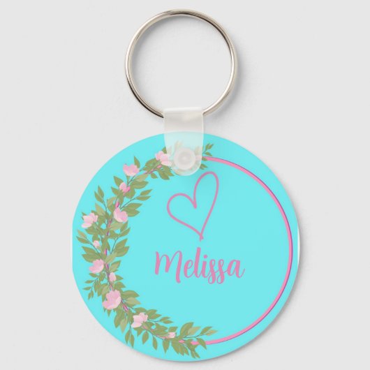 Pink Modern Script Girly Monogram Name Sleutelhanger (Voorkant)