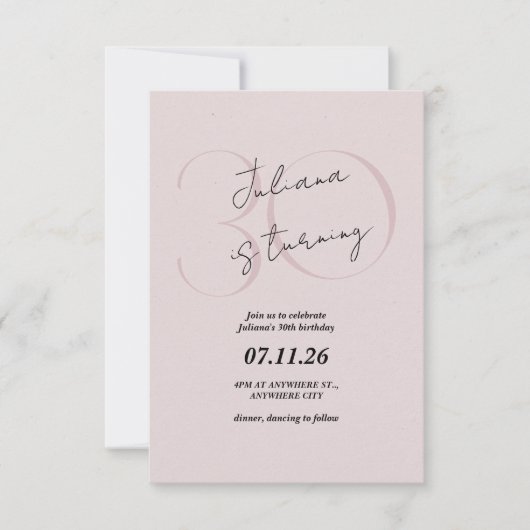 Pink Modern, Simple 30th Birthday Invitation (Devant)
