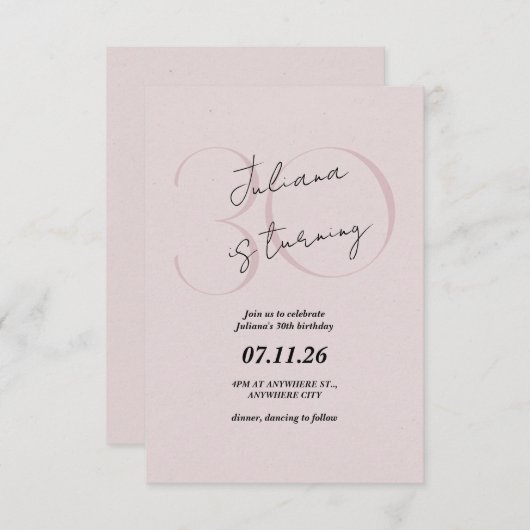 Pink Modern, Simple 30th Birthday Invitation (Devant / Derrière)