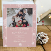Pink Modern Snowflakes Plat Holiday Carte photo