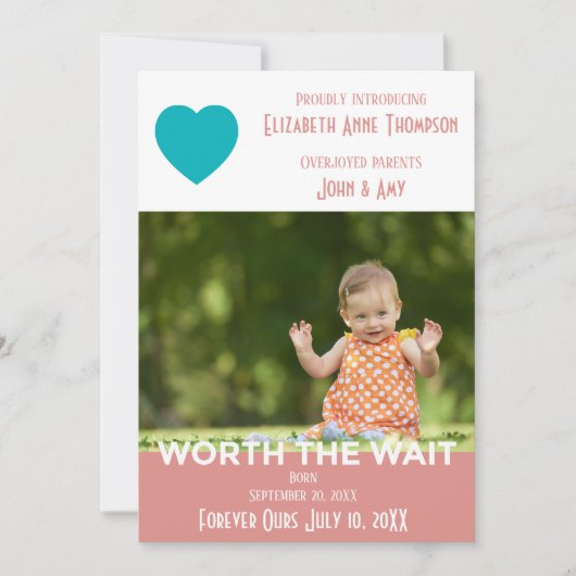 Pink Modern Worth the Wait - Faire-part d'adoption (Devant)
