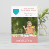 Pink Modern Worth the Wait - Faire-part d'adoption (Debout devant)