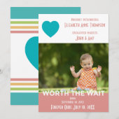 Pink Modern Worth the Wait - Faire-part d'adoption (Devant / Derrière)