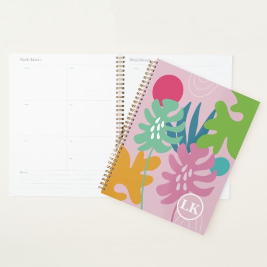 Pink moderne floral tropical nature girplanner (Devant avec enveloppe)