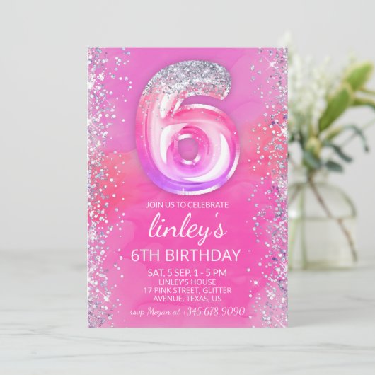 Pink modifiable 6e anniversaire Invitation Modèle  (Debout devant)