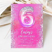 Pink modifiable 6e anniversaire Invitation Modèle 