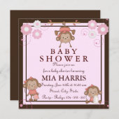 Pink Monkey Baby shower Kaart (Voorkant / Achterkant)