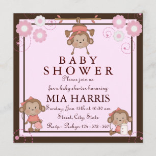Pink Monkey Baby shower Kaart