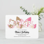 Pink Monkey First Birthday Party Invitation (Debout devant)