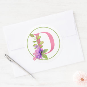PINK MONOGRAM D MET SUMMER-STROMEN RONDE STICKER