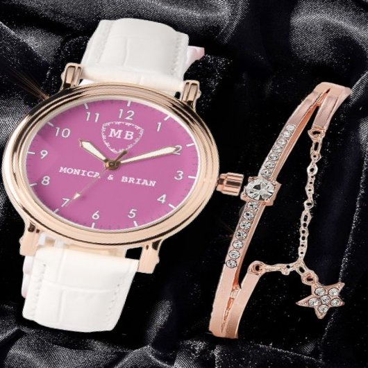 Pink Monogram Horloge