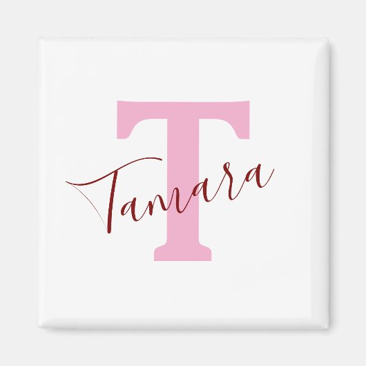 Pink Monogram Magnet | Custom Name Magneet (Voorkant)
