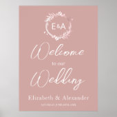 Pink Monogram Mariage Affiche de bienvenue Boar (Devant)