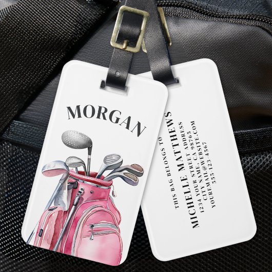 Pink Monogram Name Golf Bagagelabel