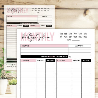 Pink Monthly Budget Plan of Income and Expenses Notitieblok