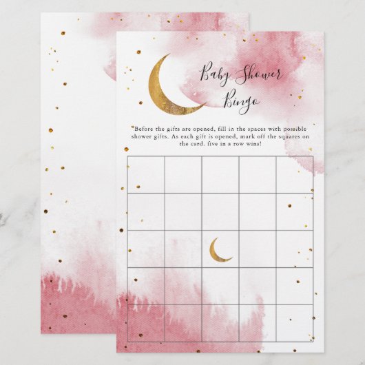 Pink Moon Baby shower Bingo Game (Voorkant / Achterkant)