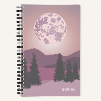 Pink Moon Over Mountains Carnet personnalisable