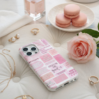 Pink Motivation Quotes Collage Aesthetic Phone Cas iPhone 15 Pro Max Hoesje