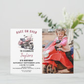 Pink Motorbike Photo Invitation Anniversaire (Debout devant)