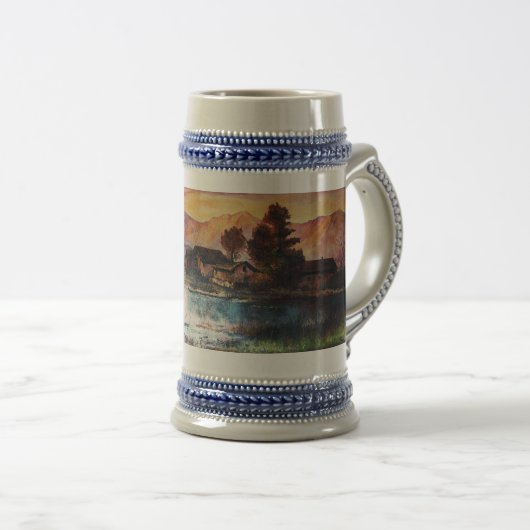 PINK MOUNTAINES LAKE ALPINE SUNSET LANDSCAPE BIERPUL (Voorkant rechts)