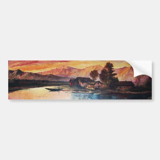 PINK MOUNTAINES LAKE ALPINE SUNSET LANDSCAPE BUMPERSTICKER (Voorkant)