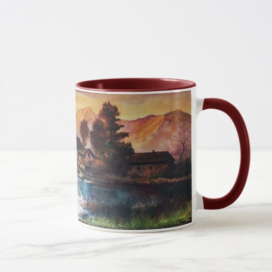 PINK MOUNTAINES LAKE ALPINE SUNSET LANDSCAPE MOK (Rechts)