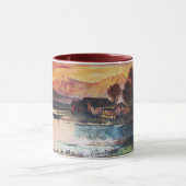 PINK MOUNTAINES LAKE ALPINE SUNSET LANDSCAPE MOK (Midden)